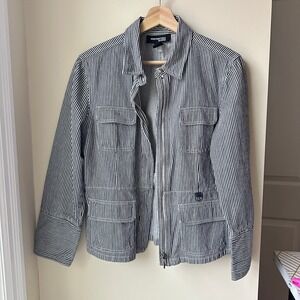 Norton Studio Petites Blue White Stripe Cotton Utility Zip Jacket Womens 12P